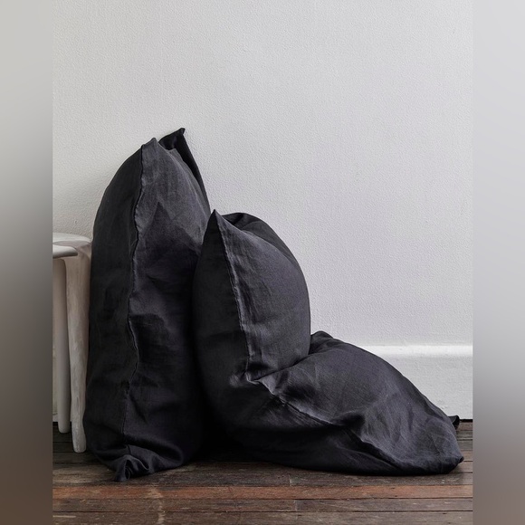 Charcoal 100% Flax Linen Standard Pillowcases (Set of Two) - Picture 1 of 4